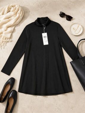 Eileen Fisher Black Scrunch Neck Tunic NWT S/P